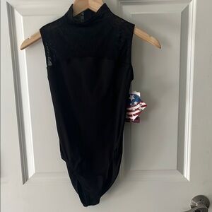 NWT Motionwear Lace Black Sleeveless Bodysuit size SA mock neck